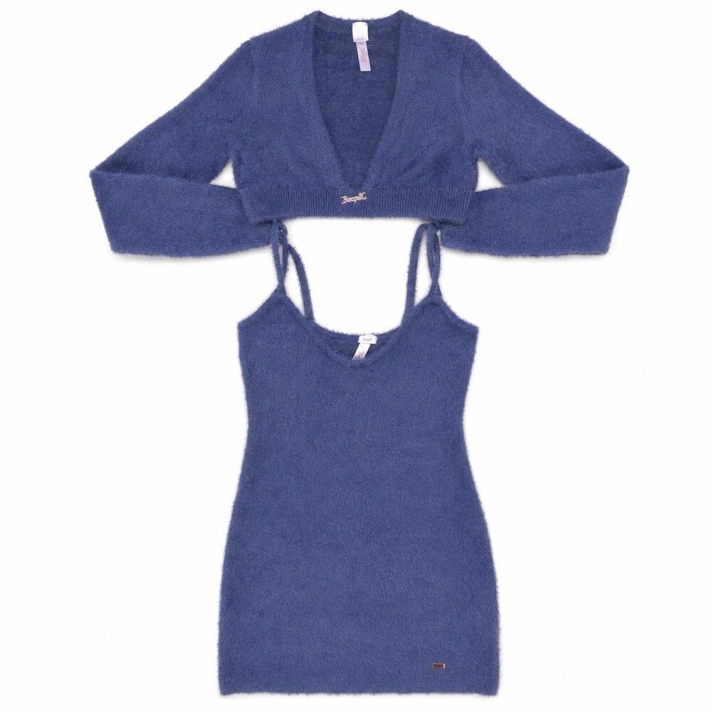 Savage X Fenty Fluff It Up Dress Cardigan Set Navy Blue XS $115 Retail